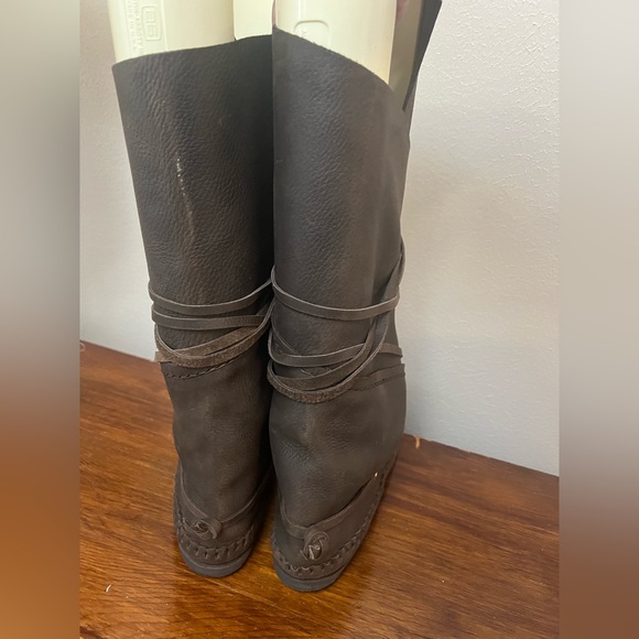 Handmade Brown Wrap Leather Elf Boots Minimalist Moccasin Knee High Boots 8.5 - Picture 6 of 13